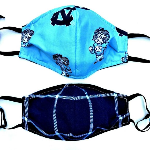 Three Child's  UNC Tar Heels Carolina Face Masks Reverse Plaid - Picture 2 of 8